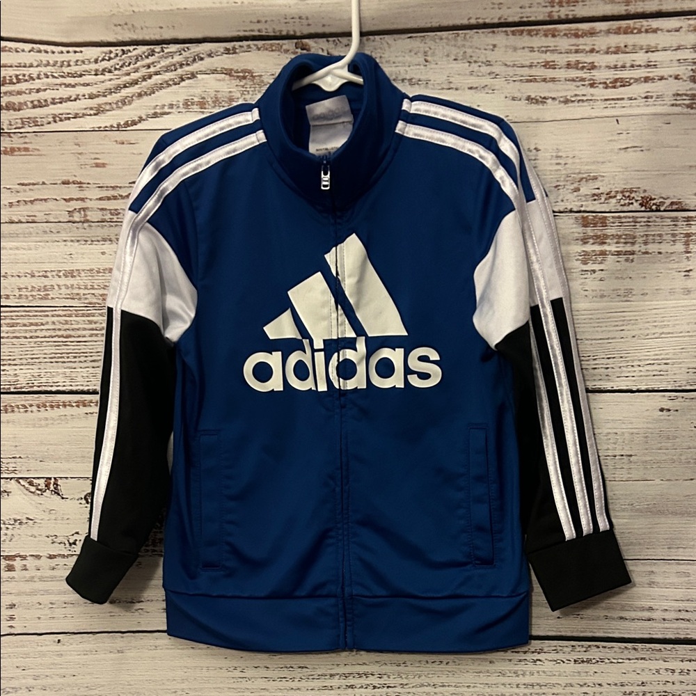 Adidas Royal Blue and White Zip-Up Jacket size 5
